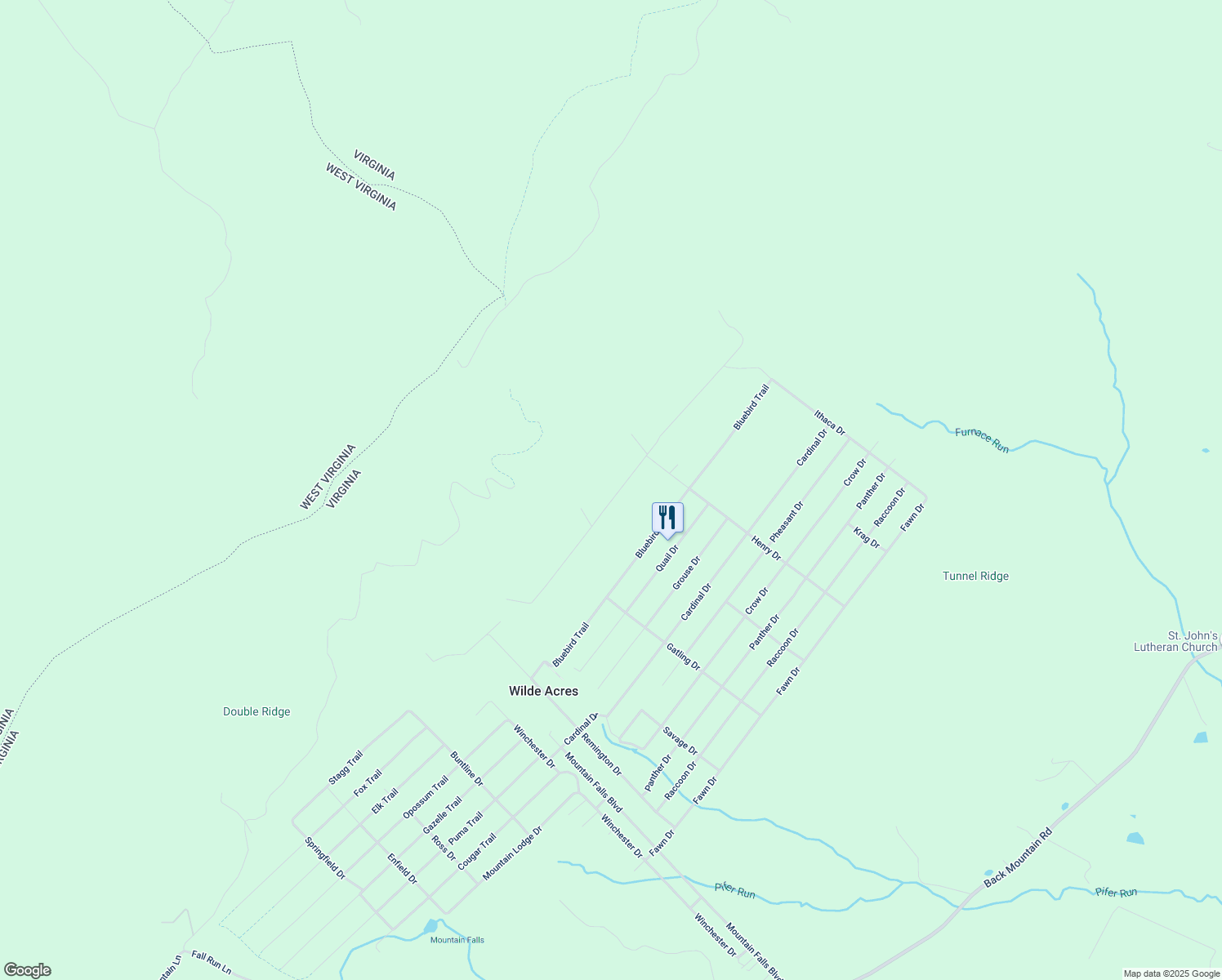 map of restaurants, bars, coffee shops, grocery stores, and more near 180 Fox Run Lane in Winchester