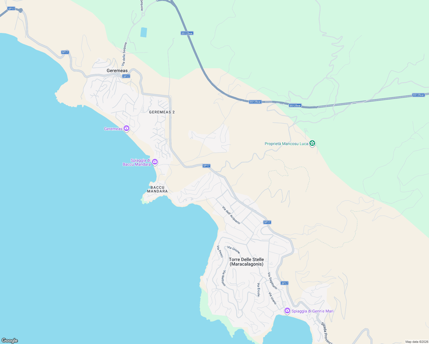 map of restaurants, bars, coffee shops, grocery stores, and more near 15 Via Ara in Torre Delle Stelle (Maracalagonis)
