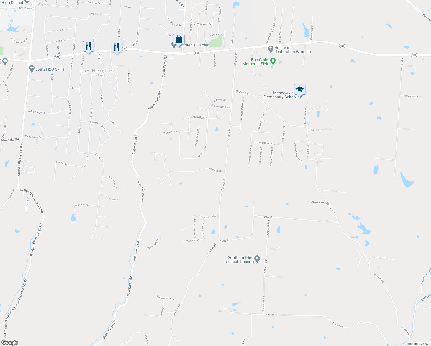 map of restaurants, bars, coffee shops, grocery stores, and more near 1491 Greystone Lane in Milford