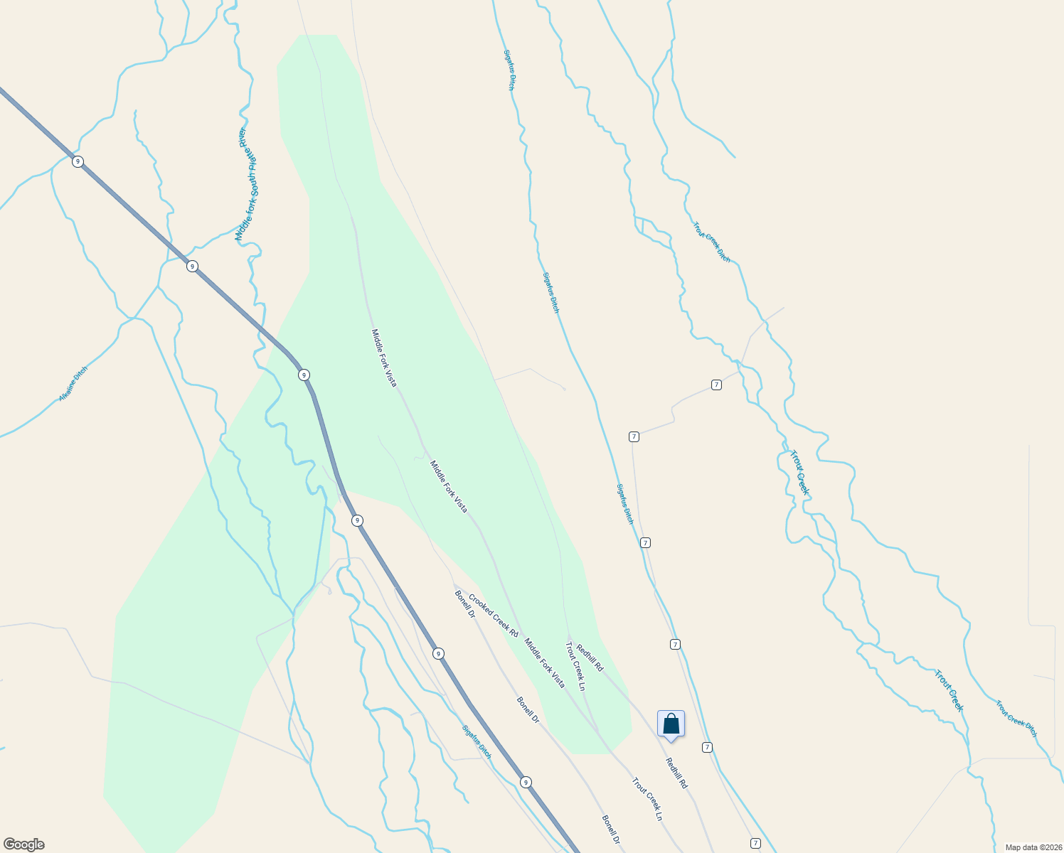 map of restaurants, bars, coffee shops, grocery stores, and more near 2028 Redhill Road in Fairplay
