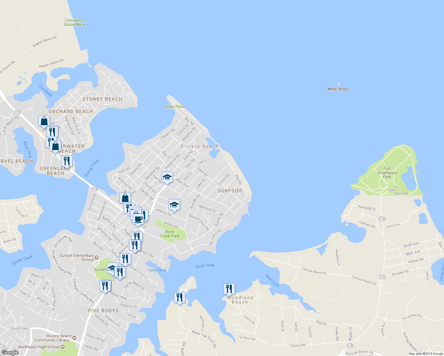 map of restaurants, bars, coffee shops, grocery stores, and more near 244 Carvel Road in Pasadena