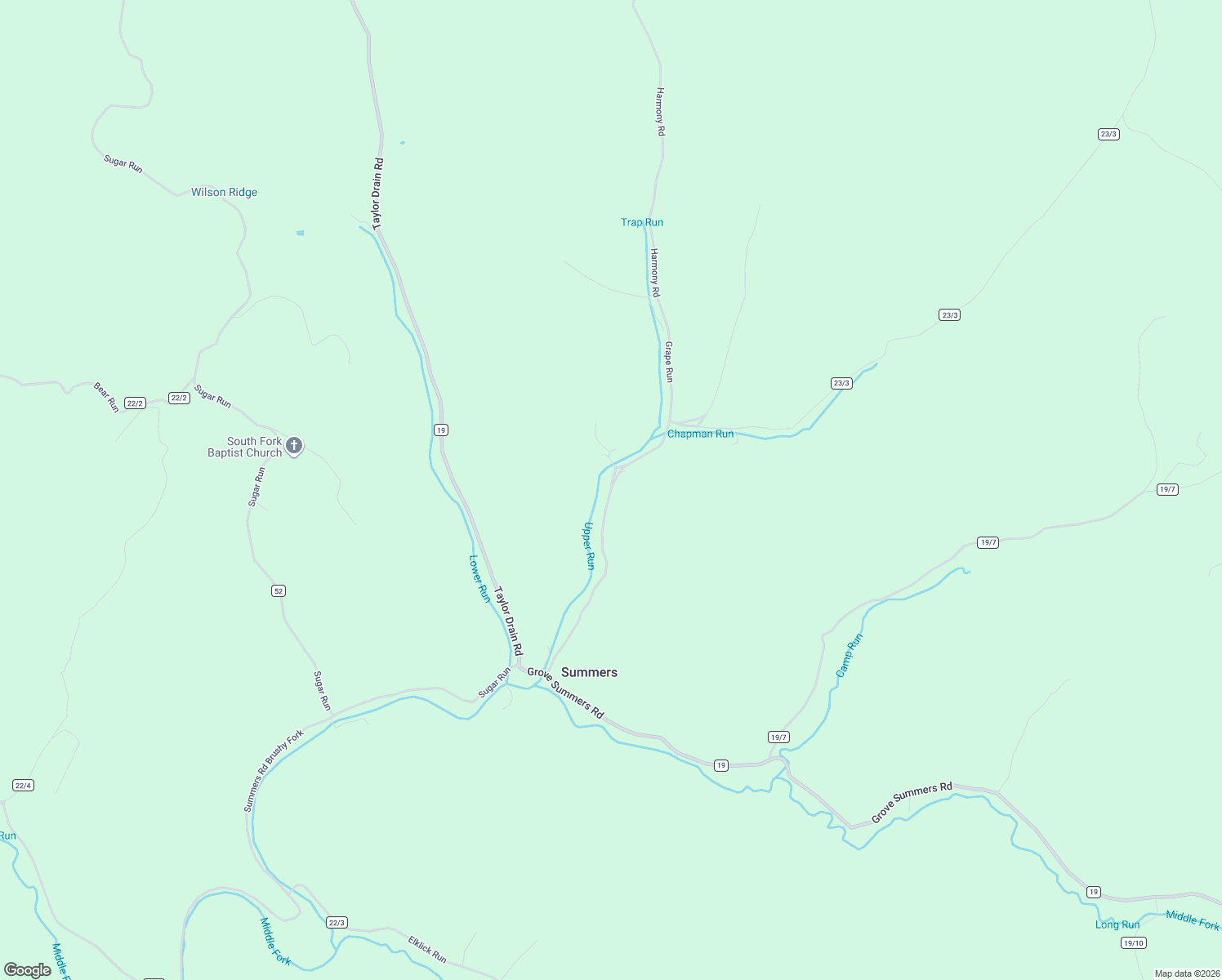 map of restaurants, bars, coffee shops, grocery stores, and more near Grape Run in Doddridge County