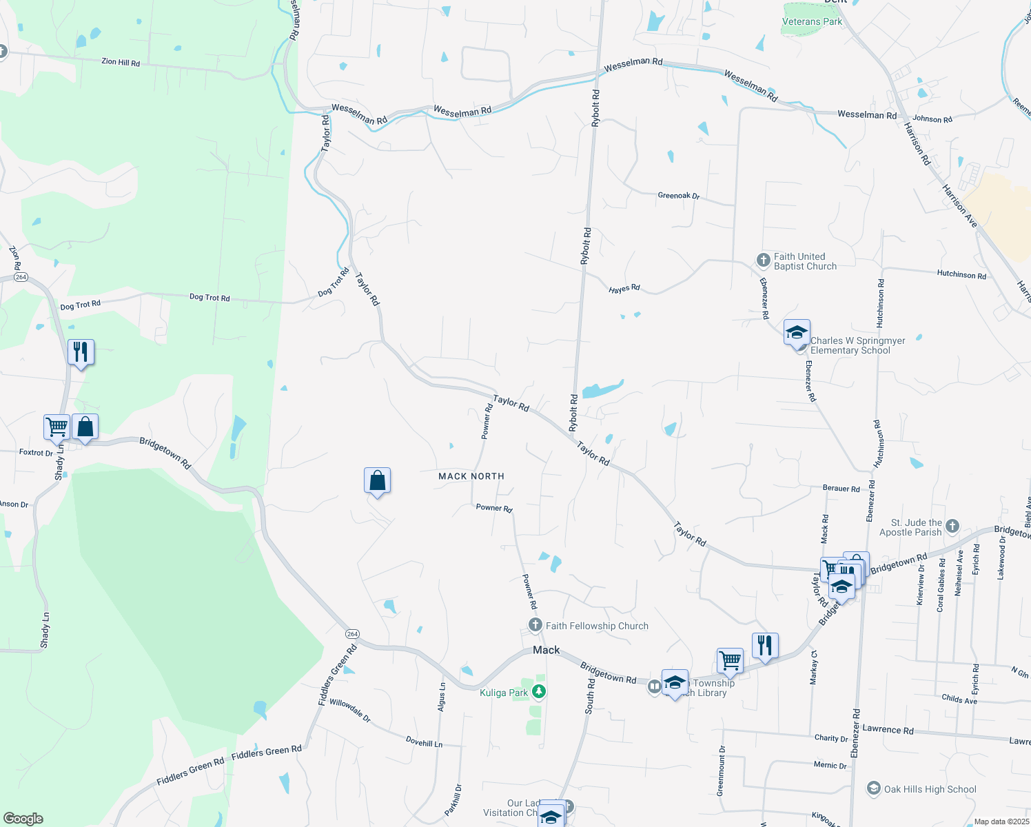 map of restaurants, bars, coffee shops, grocery stores, and more near 6792 Taylor Road in Cincinnati