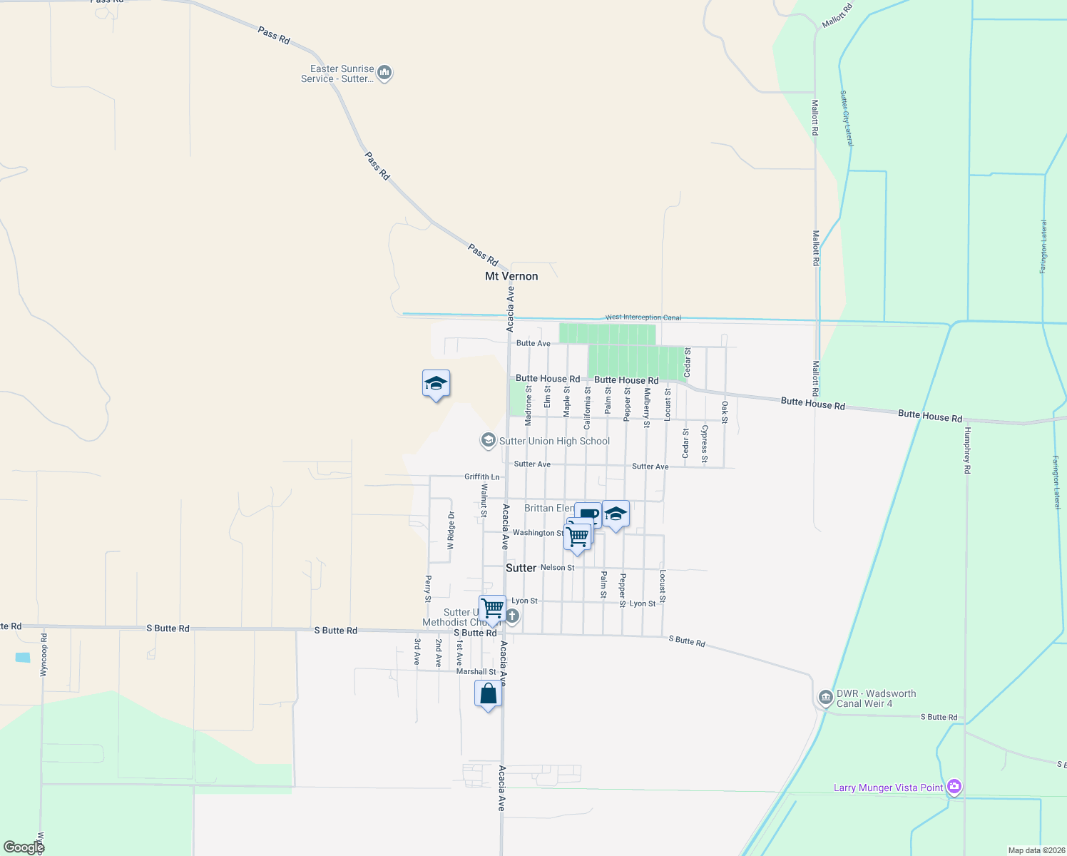 map of restaurants, bars, coffee shops, grocery stores, and more near 2653 Madrone Street in Sutter