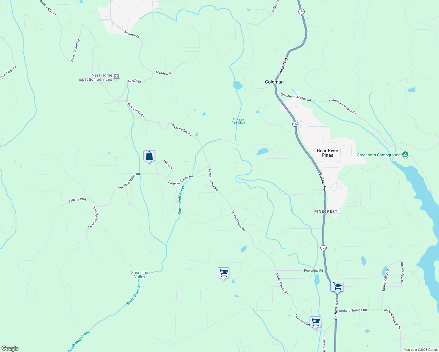 map of restaurants, bars, coffee shops, grocery stores, and more near 15722 Lower Colfax Road in Grass Valley