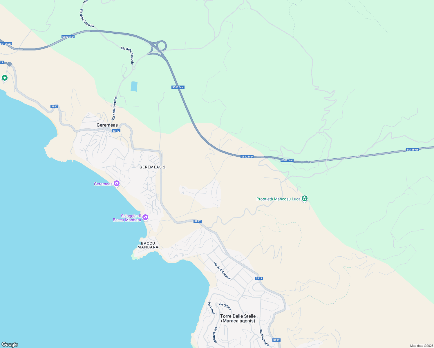 map of restaurants, bars, coffee shops, grocery stores, and more near Località Baccu Mandara in Città Metropolitana di Cagliari