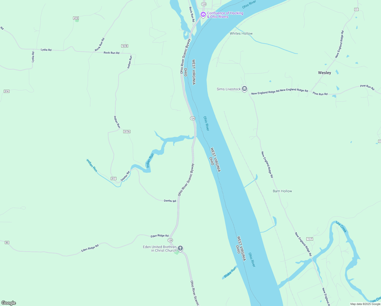 map of restaurants, bars, coffee shops, grocery stores, and more near 69240 Ohio 124 in Reedsville
