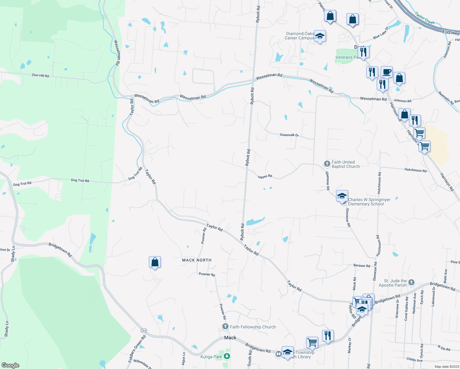 map of restaurants, bars, coffee shops, grocery stores, and more near 4321 Rybolt Road in Cincinnati