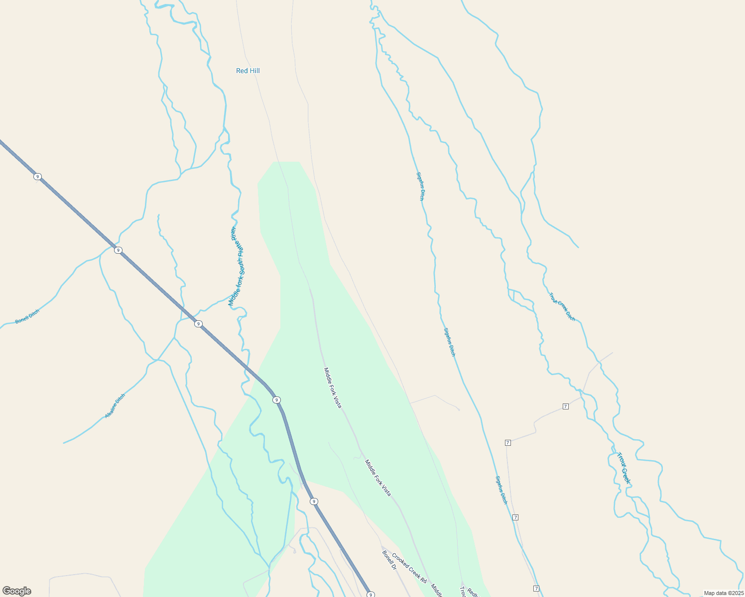 map of restaurants, bars, coffee shops, grocery stores, and more near 2402 Redhill Road in Fairplay