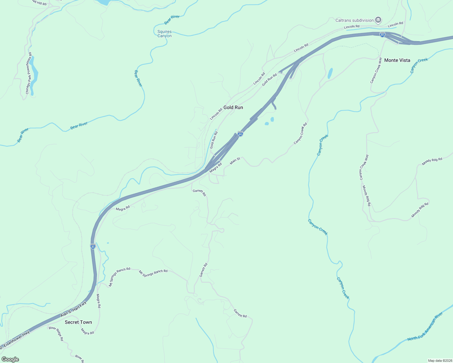 map of restaurants, bars, coffee shops, grocery stores, and more near 128 Main Street in Gold Run