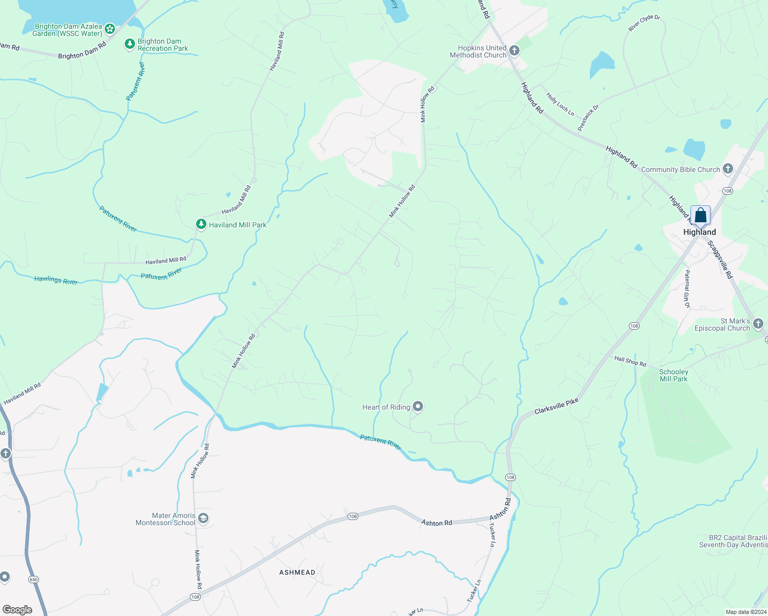 map of restaurants, bars, coffee shops, grocery stores, and more near 7029 Mink Hollow Road in Highland