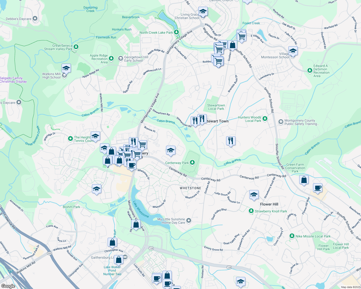 map of restaurants, bars, coffee shops, grocery stores, and more near 19397 Keymar Way in Gaithersburg