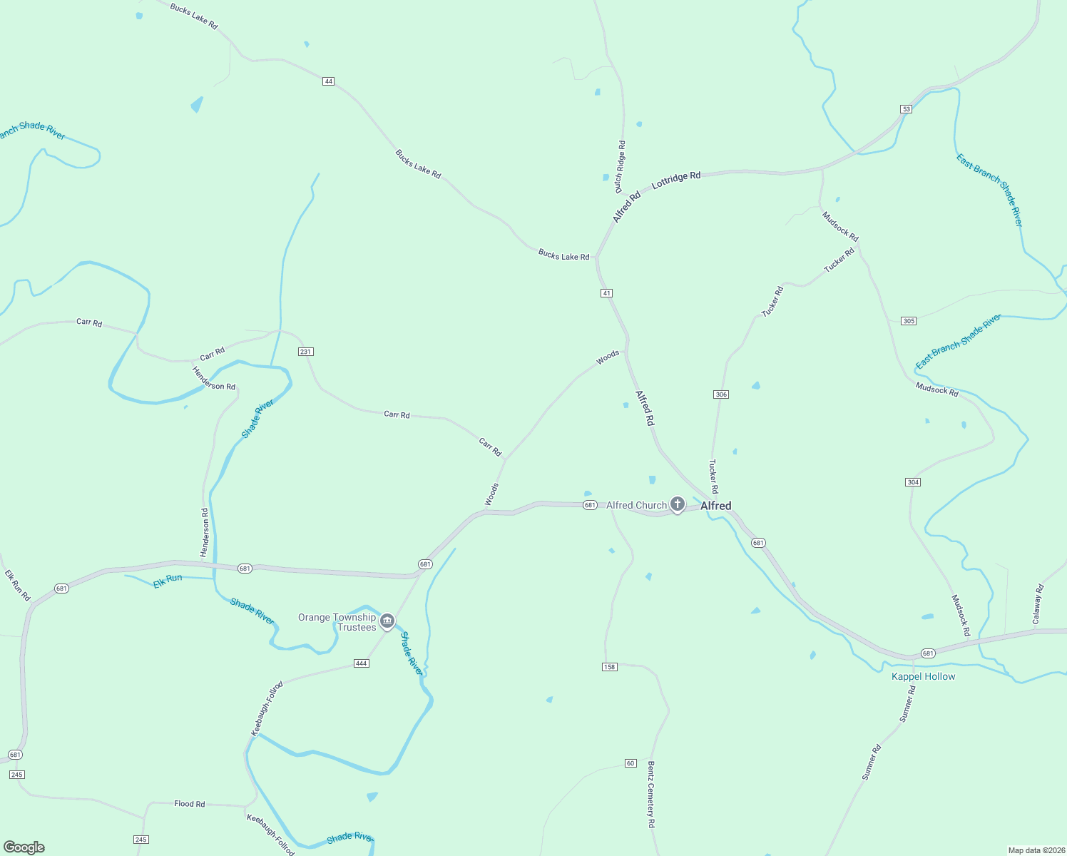 map of restaurants, bars, coffee shops, grocery stores, and more near 42220 Woods in Coolville