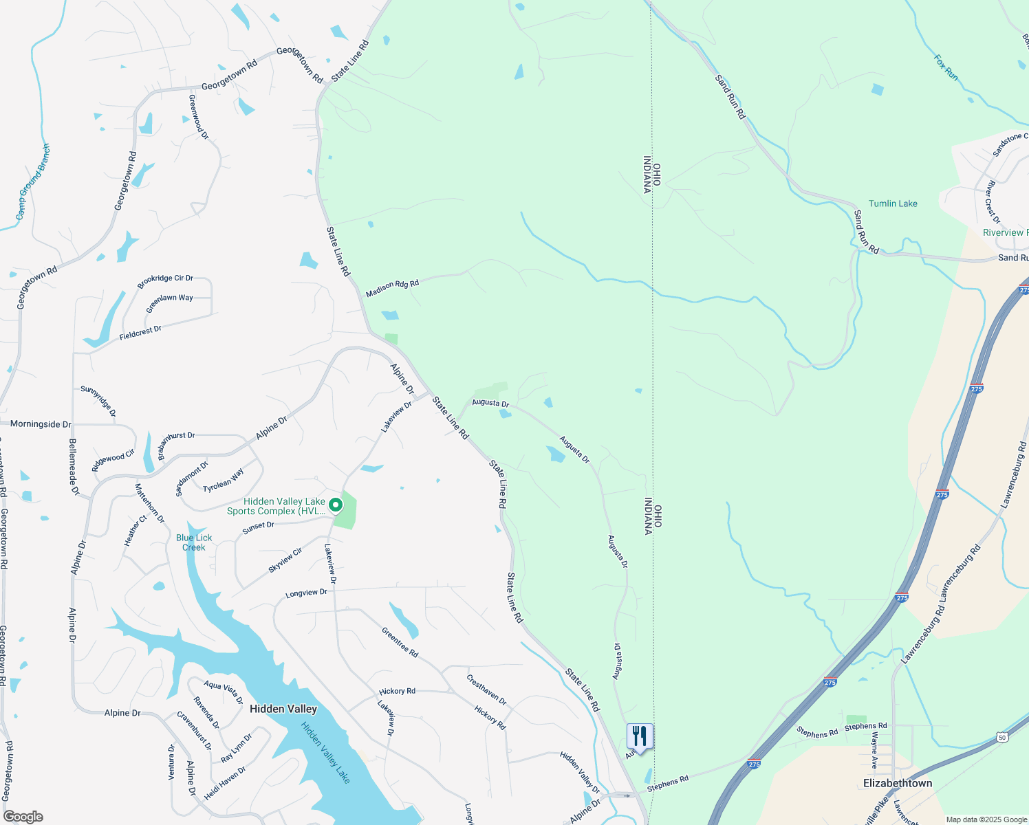 map of restaurants, bars, coffee shops, grocery stores, and more near 21123 Augusta Drive in Lawrenceburg