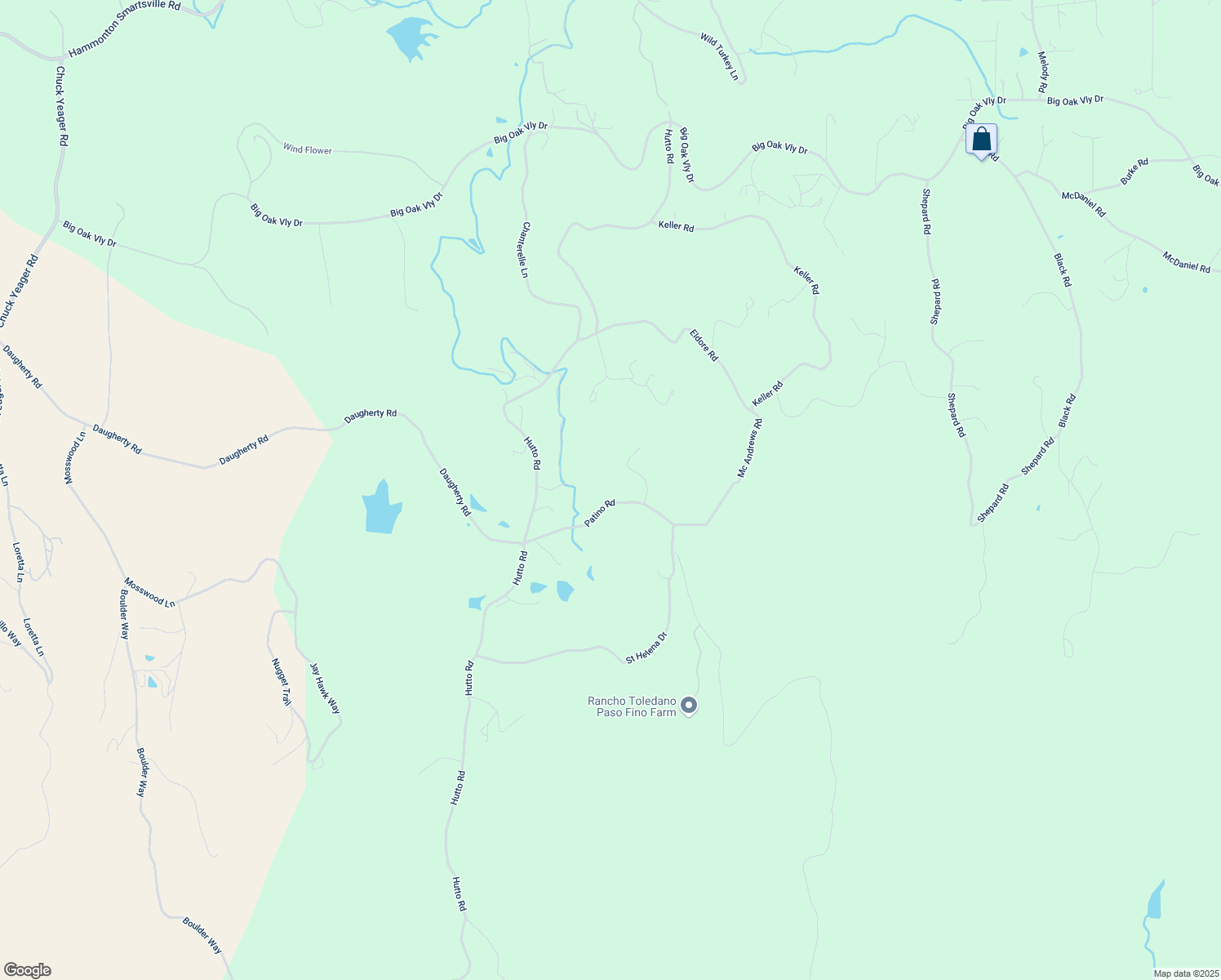 map of restaurants, bars, coffee shops, grocery stores, and more near 23120 Patino Road in Big Oak valley