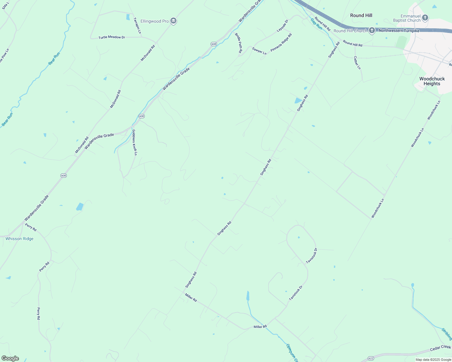 map of restaurants, bars, coffee shops, grocery stores, and more near 224 Wildflower Lane in Winchester