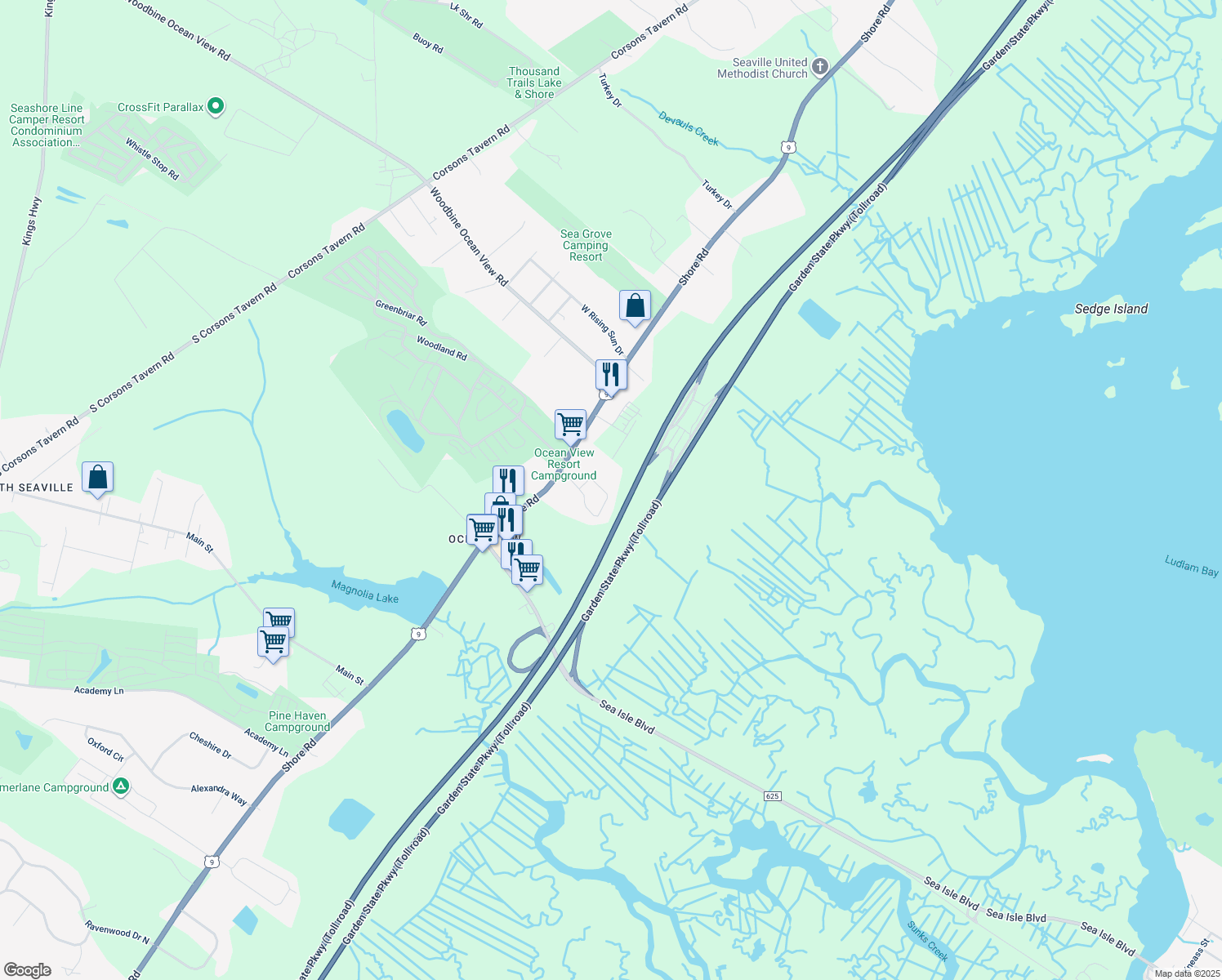 map of restaurants, bars, coffee shops, grocery stores, and more near 52 Ocean View Dr in Ocean View