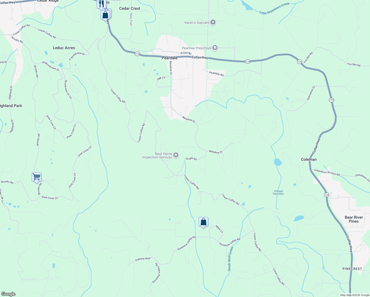 map of restaurants, bars, coffee shops, grocery stores, and more near 12865 Octagon Lane in Grass Valley