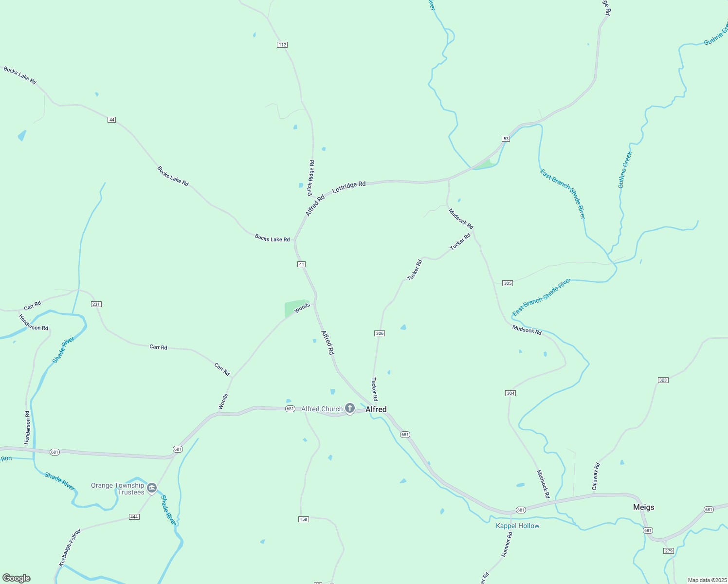 map of restaurants, bars, coffee shops, grocery stores, and more near 42415 Tucker Road in Coolville