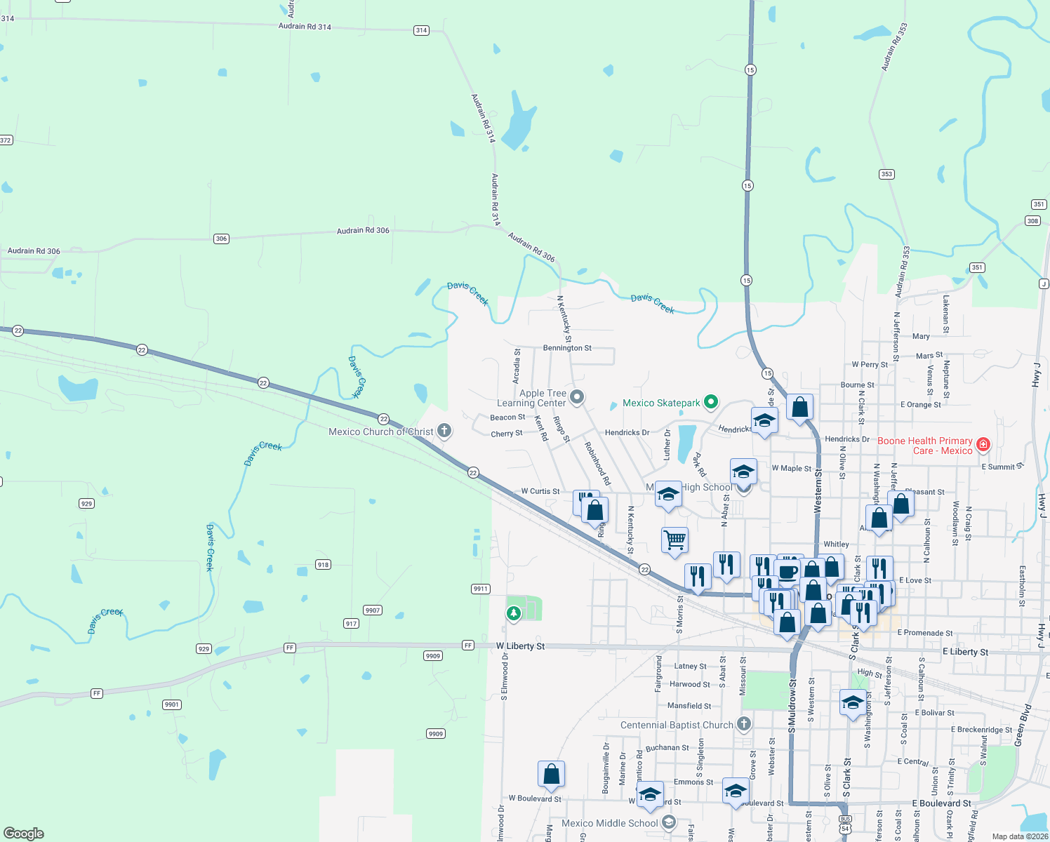 map of restaurants, bars, coffee shops, grocery stores, and more near 1714 Beacon St in Mexico