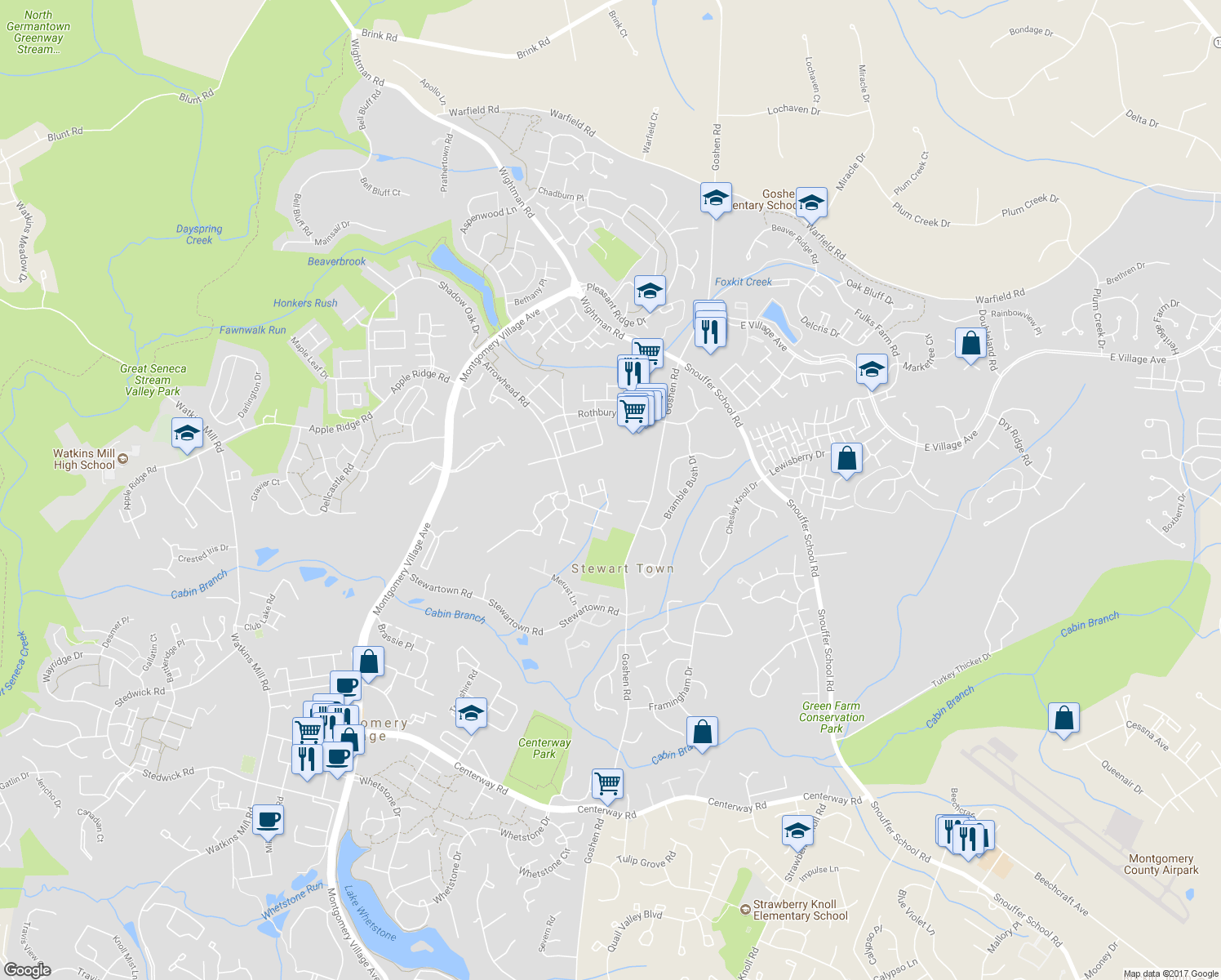 map of restaurants, bars, coffee shops, grocery stores, and more near 9202 Weathervane Place in Gaithersburg