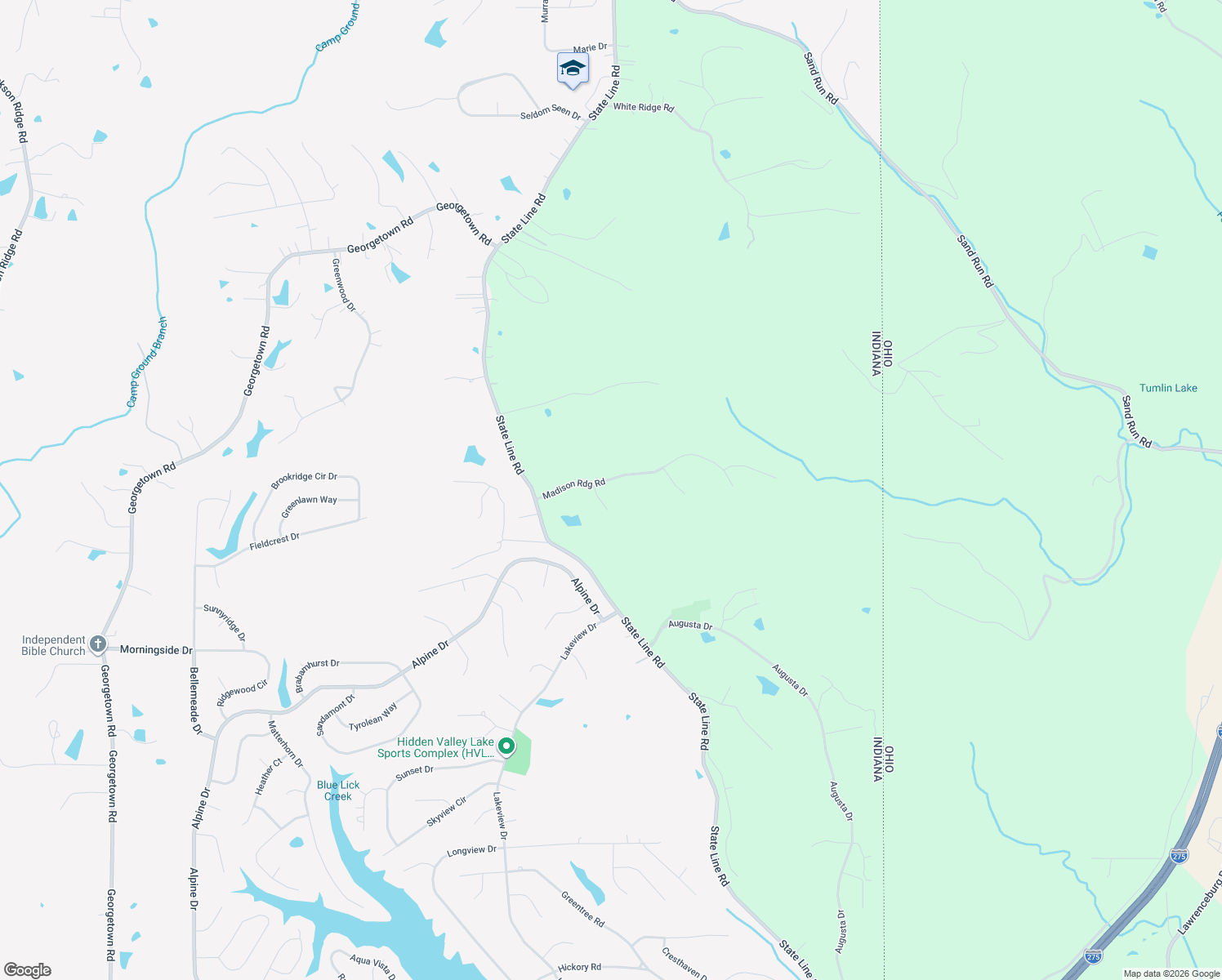 map of restaurants, bars, coffee shops, grocery stores, and more near 21305 Cayden Court in Lawrenceburg