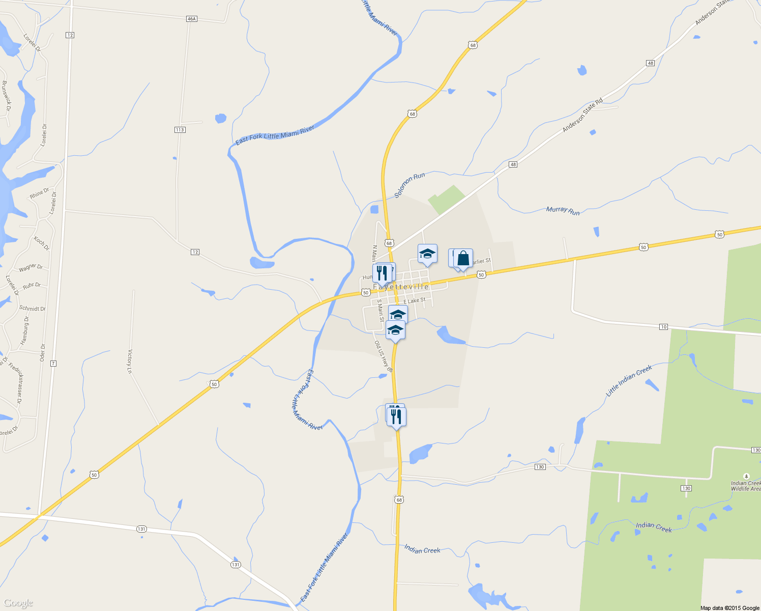 map of restaurants, bars, coffee shops, grocery stores, and more near 431 West Lake Street in Fayetteville