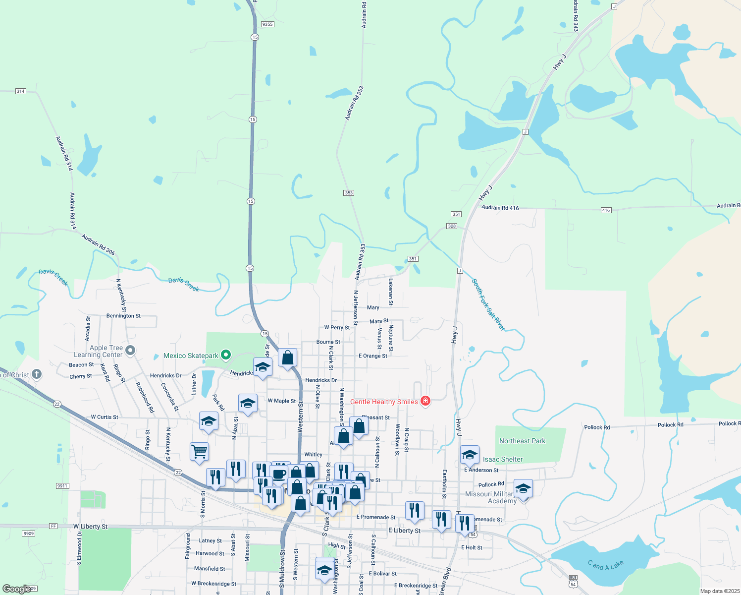 map of restaurants, bars, coffee shops, grocery stores, and more near 1626 Westminster St in Mexico