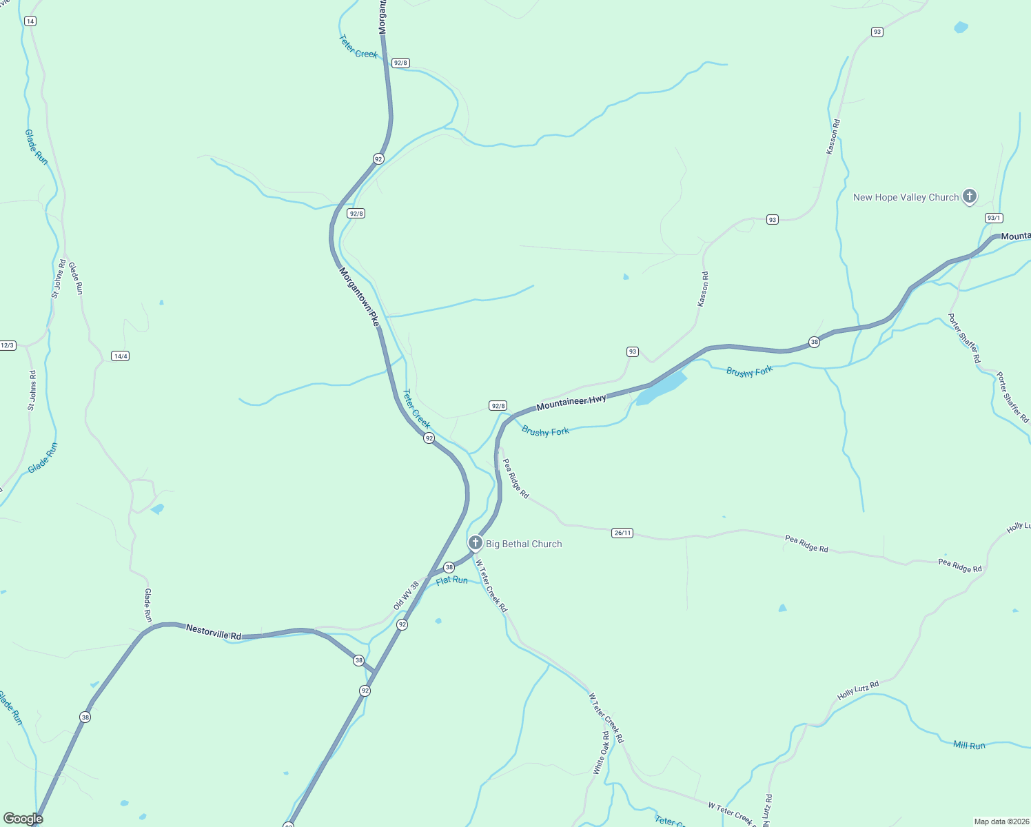 map of restaurants, bars, coffee shops, grocery stores, and more near 260 West Virginia 38 in Moatsville
