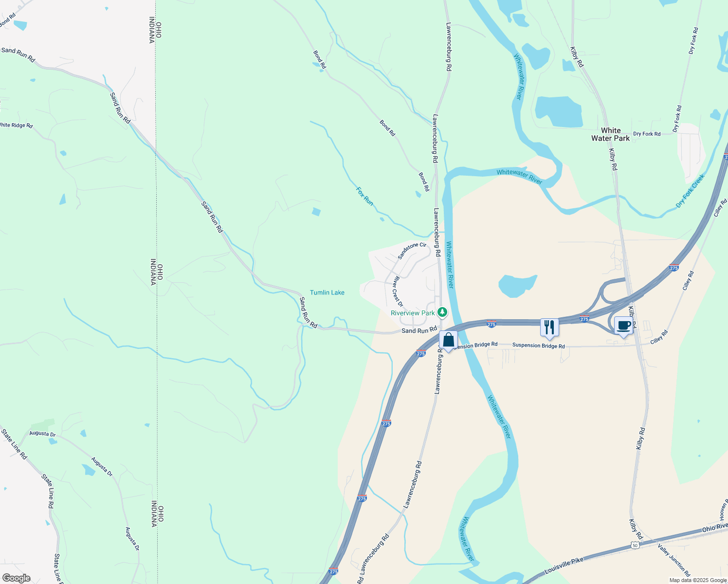 map of restaurants, bars, coffee shops, grocery stores, and more near 10799 Woodland Court in Harrison