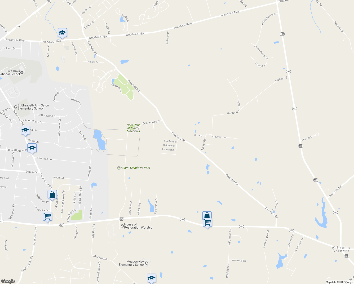 map of restaurants, bars, coffee shops, grocery stores, and more near Oakvista in Milford