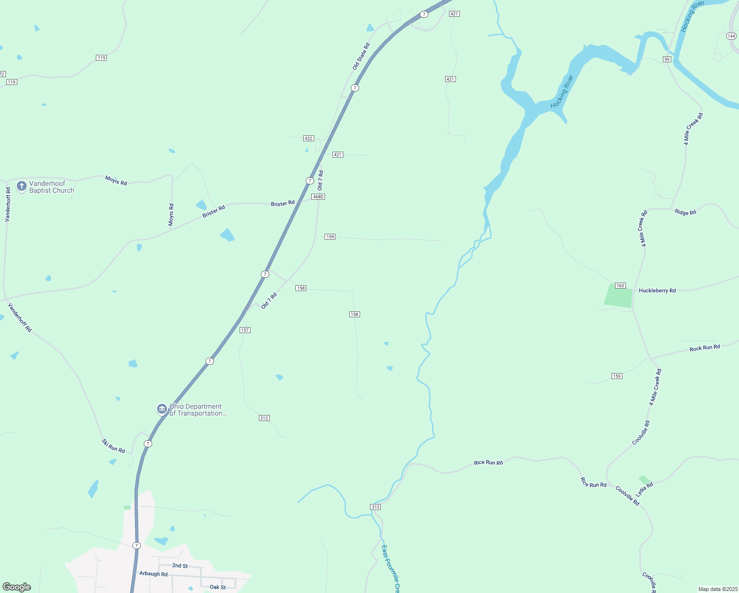 map of restaurants, bars, coffee shops, grocery stores, and more near 24730 Rowley Lane in Coolville