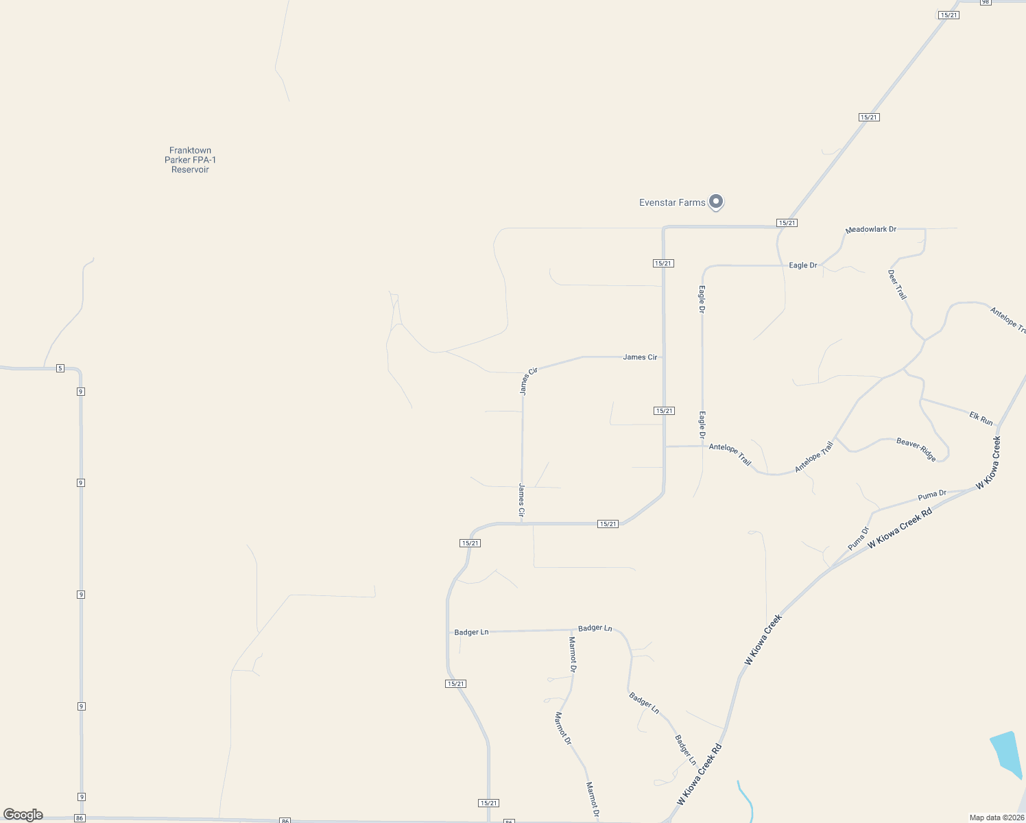 map of restaurants, bars, coffee shops, grocery stores, and more near Shooting Star Circle in Elbert