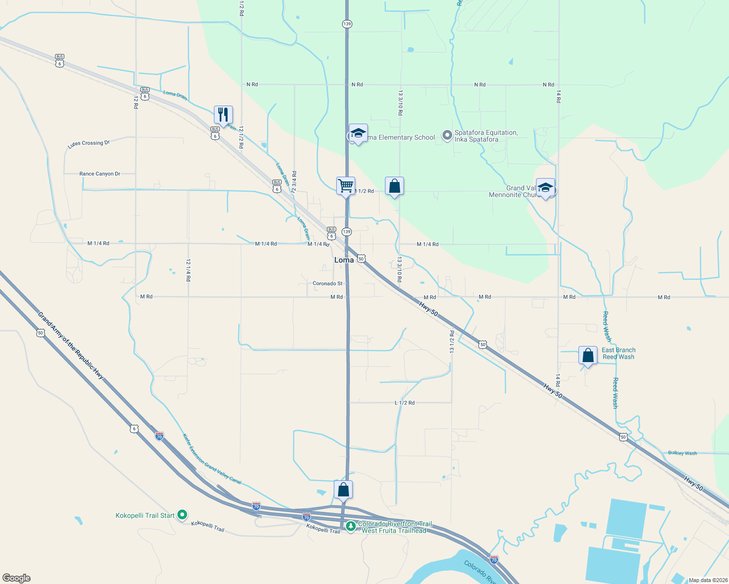 map of restaurants, bars, coffee shops, grocery stores, and more near 1318 M Rd in Mesa