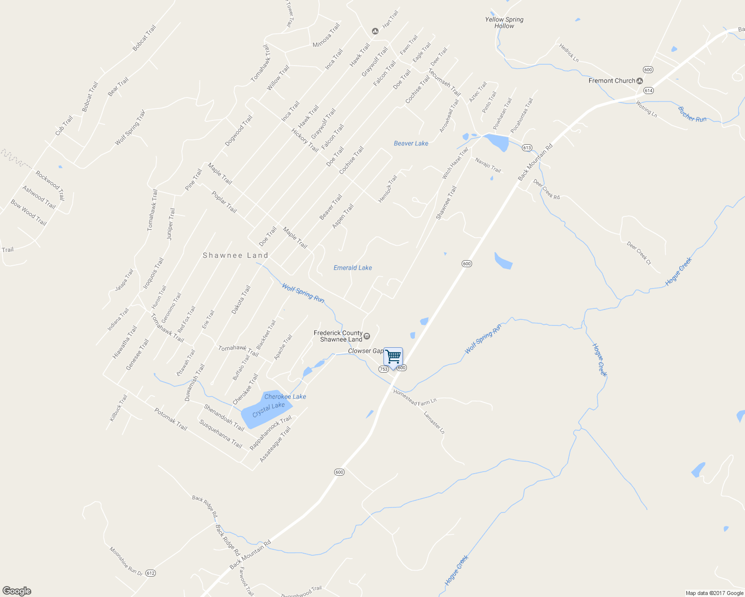 map of restaurants, bars, coffee shops, grocery stores, and more near 618 Shawnee Trail in Winchester