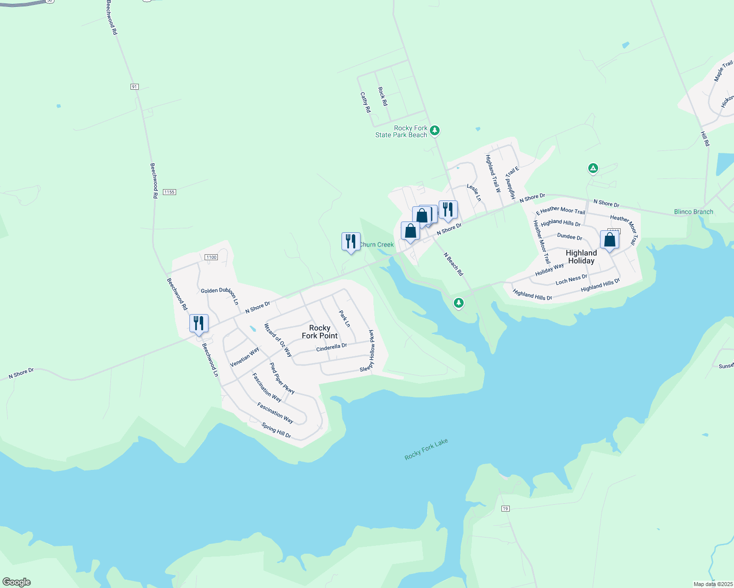 map of restaurants, bars, coffee shops, grocery stores, and more near 6715 East Lake Shore Drive in Hillsboro