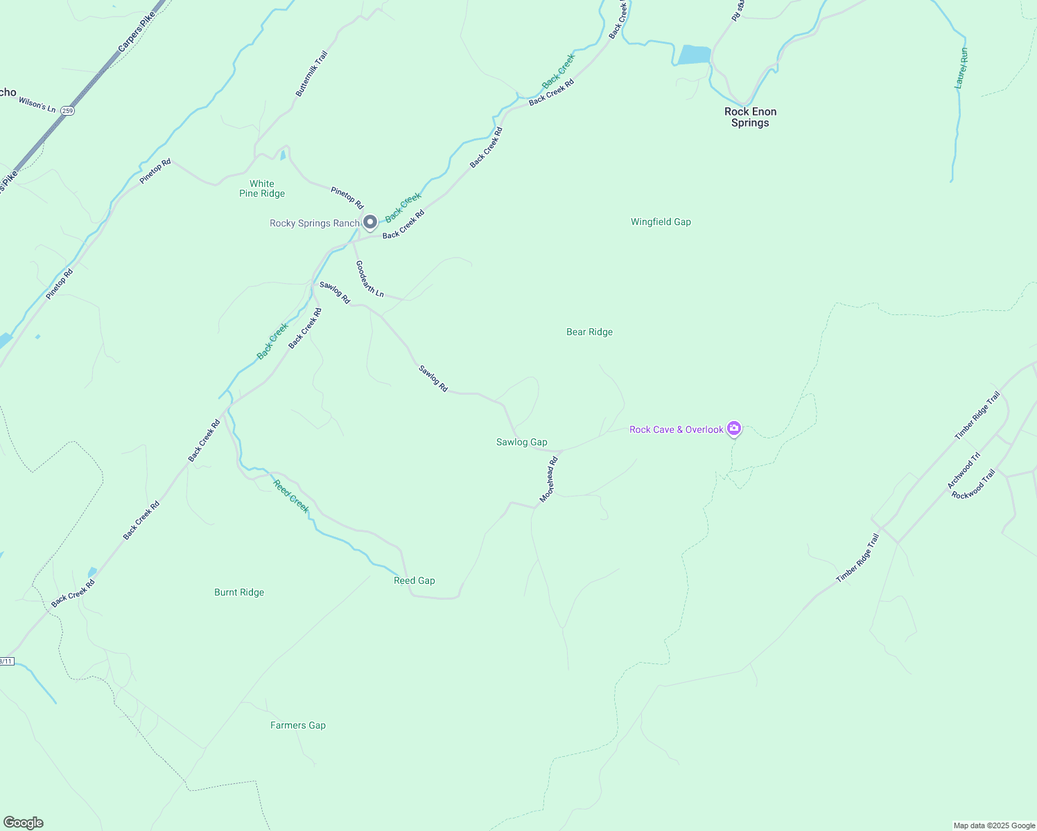 map of restaurants, bars, coffee shops, grocery stores, and more near 551 Sawlog Road in Gore