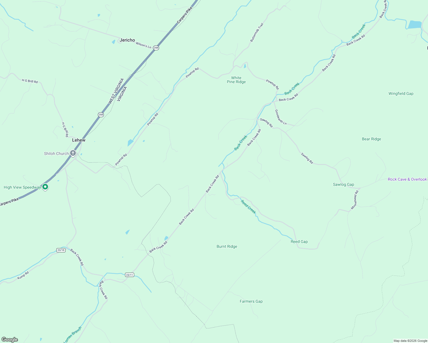 map of restaurants, bars, coffee shops, grocery stores, and more near 3650 Back Creek Road in Gore