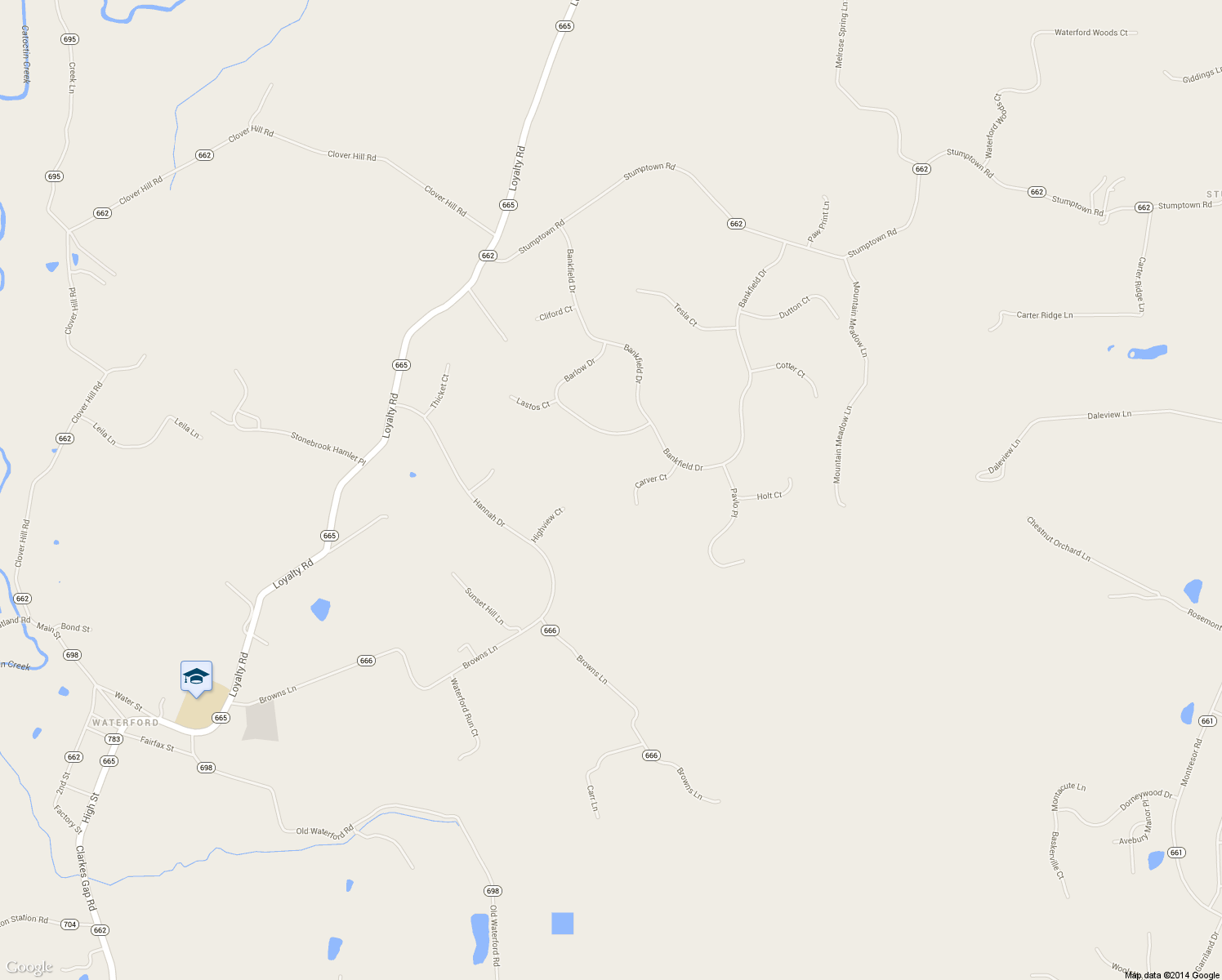 map of restaurants, bars, coffee shops, grocery stores, and more near 15197 Carver Ct in Waterford