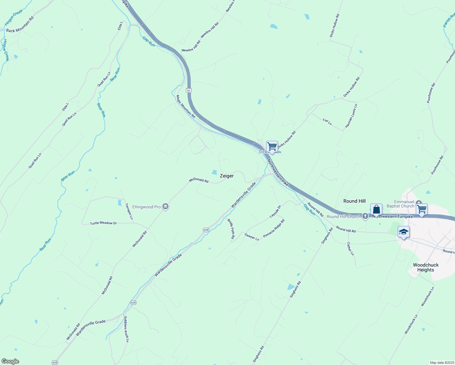 map of restaurants, bars, coffee shops, grocery stores, and more near 277 McDonald Road in Winchester