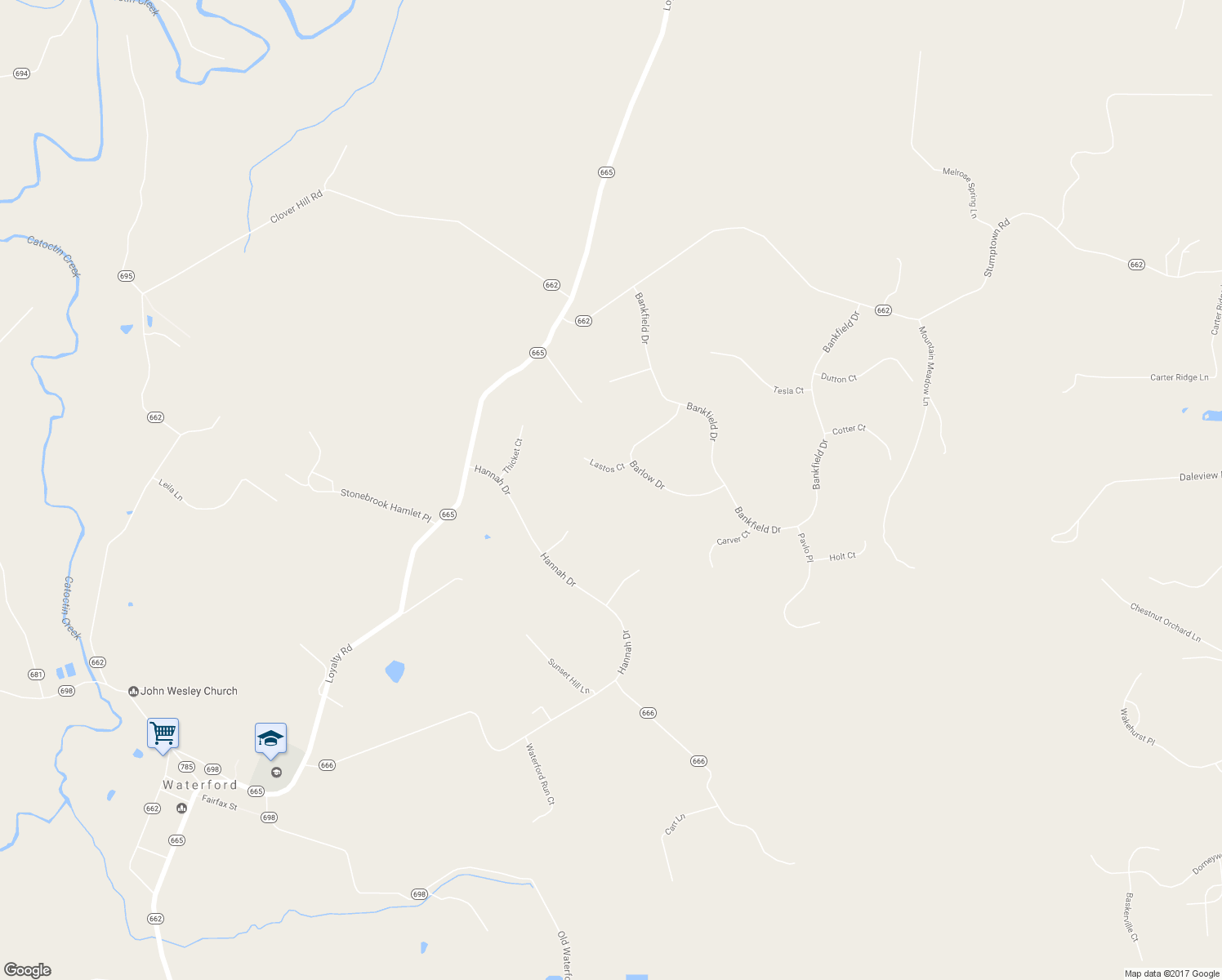 map of restaurants, bars, coffee shops, grocery stores, and more near 40819 Lastos Court in Waterford