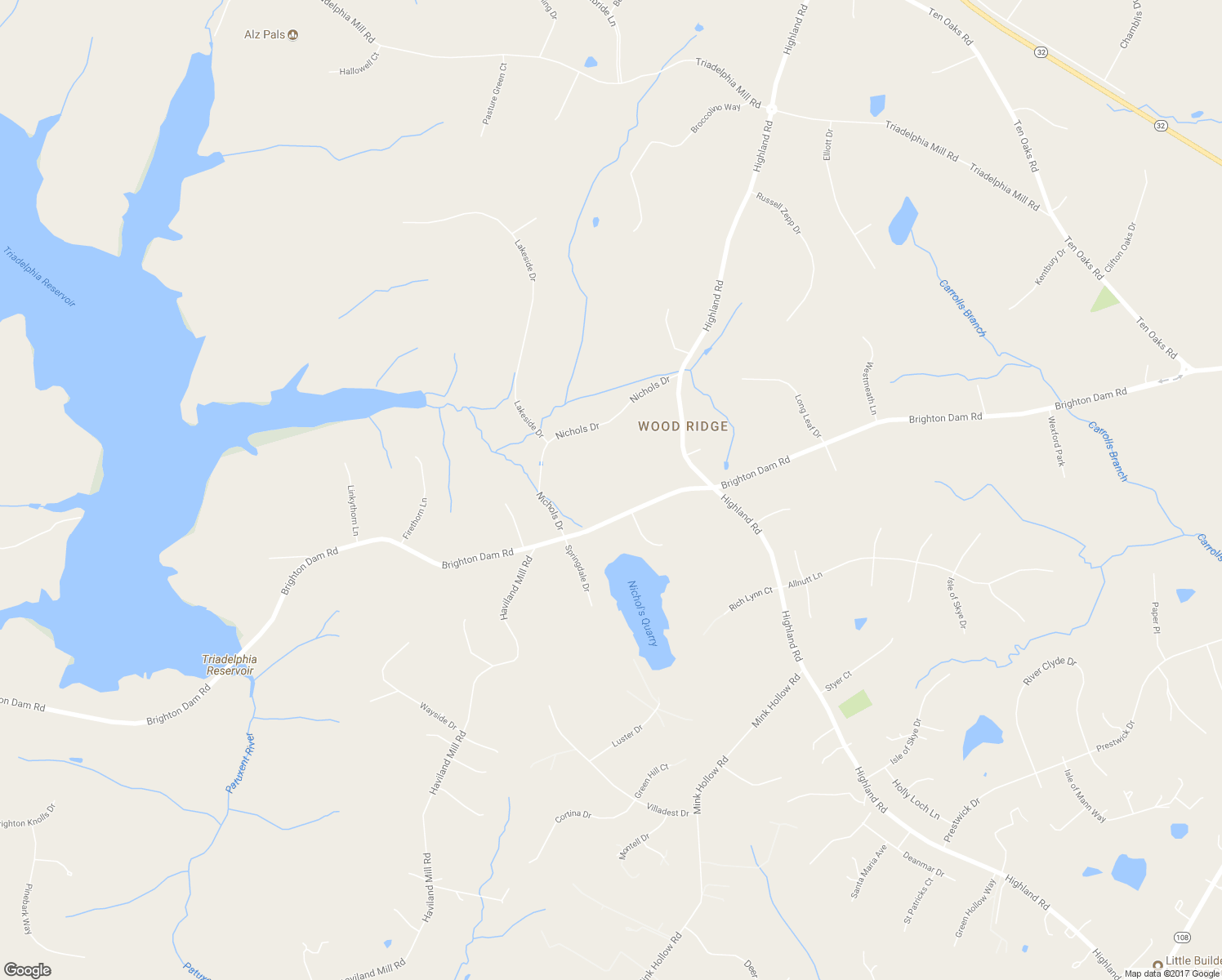 map of restaurants, bars, coffee shops, grocery stores, and more near 13550 Brighton Dam Road in Clarksville