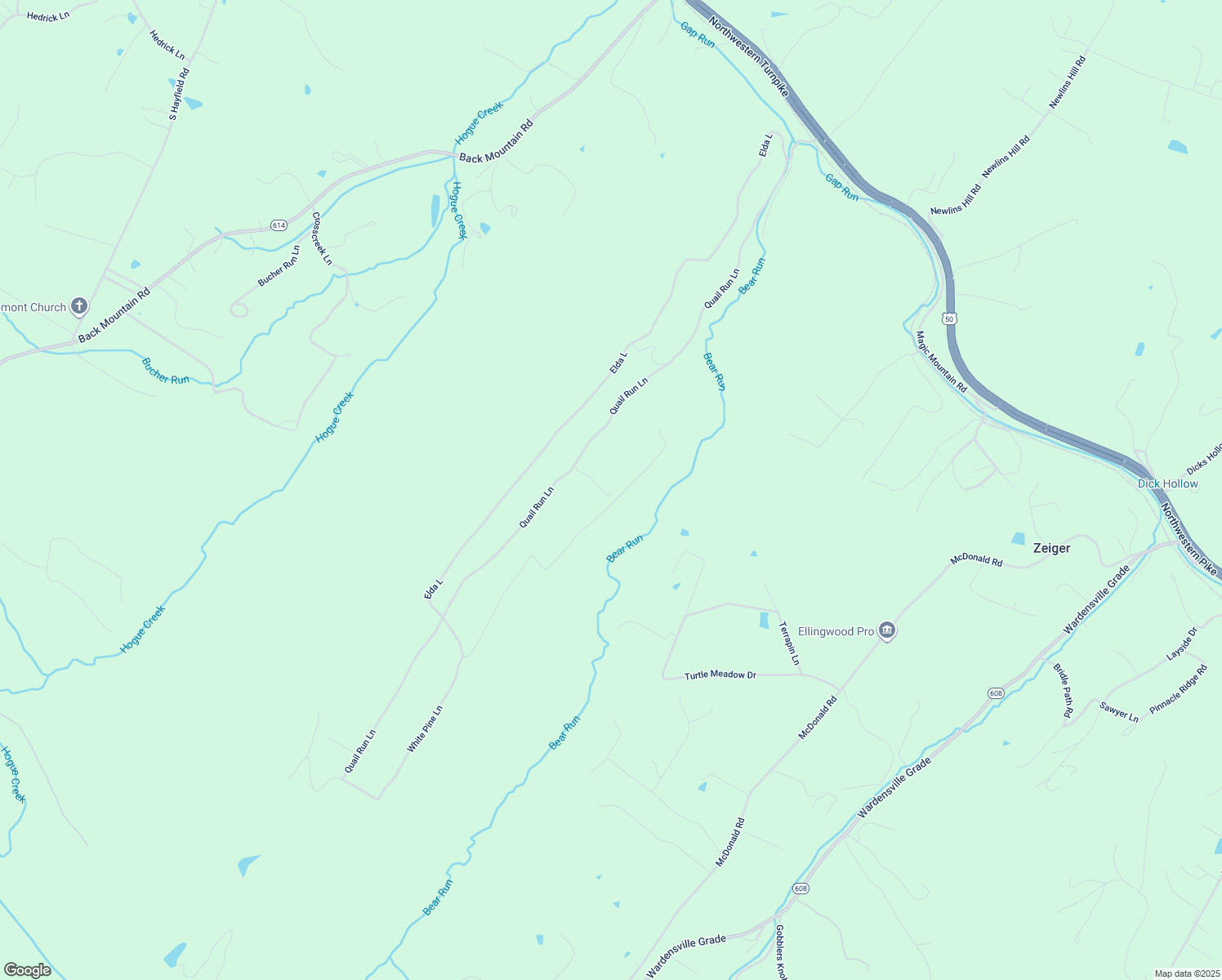 map of restaurants, bars, coffee shops, grocery stores, and more near 435 Bear Run Road in Winchester