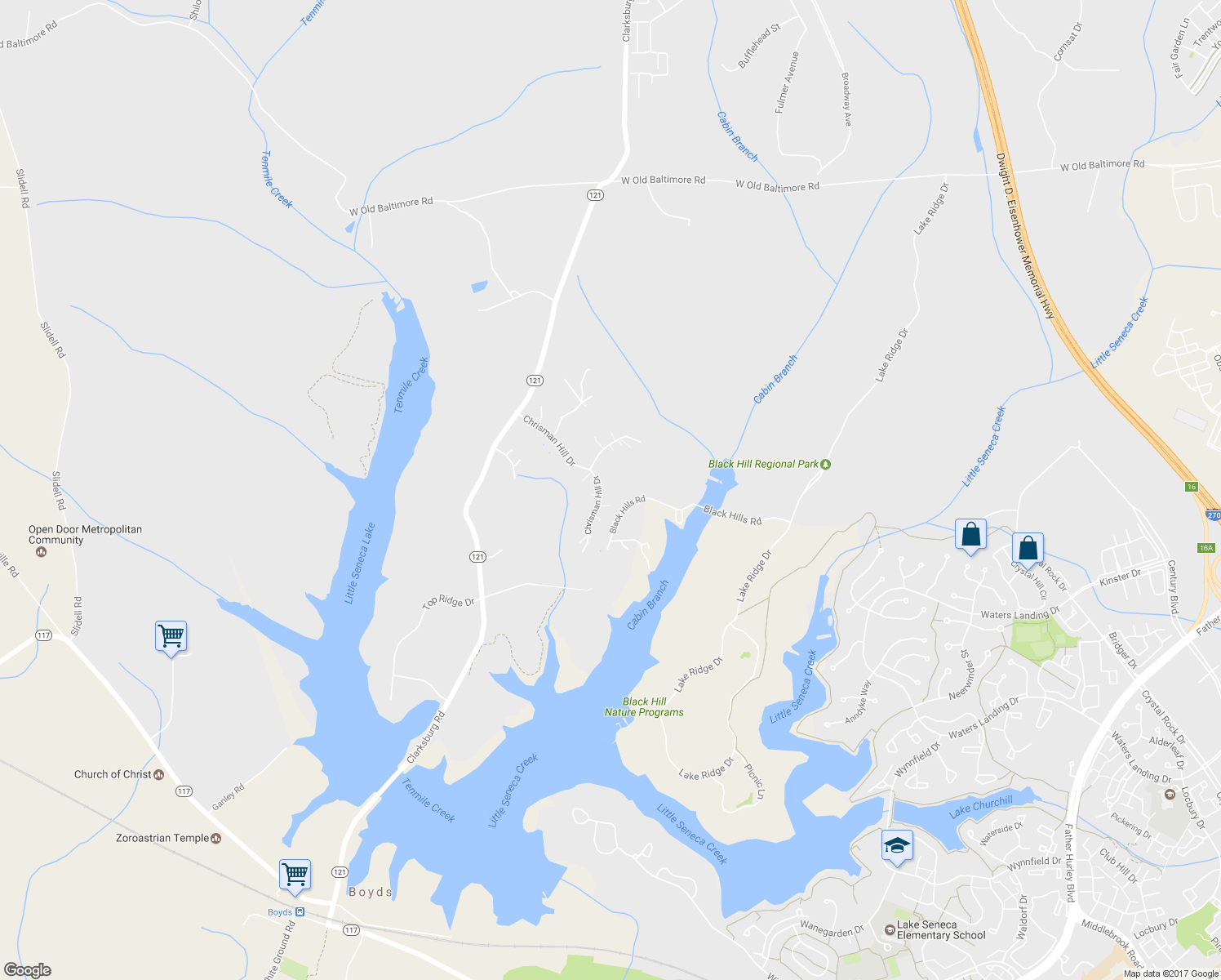 map of restaurants, bars, coffee shops, grocery stores, and more near 14419 Chrisman Hill Drive in Boyds