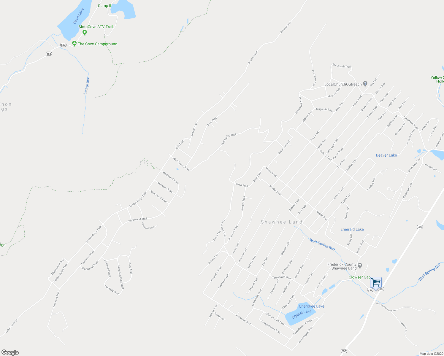 map of restaurants, bars, coffee shops, grocery stores, and more near 202 Birch Trail in Winchester