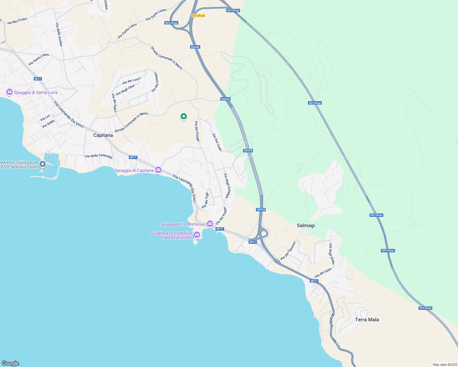 map of restaurants, bars, coffee shops, grocery stores, and more near 15 Via degli Eucalipti in Quartu Sant'Elena