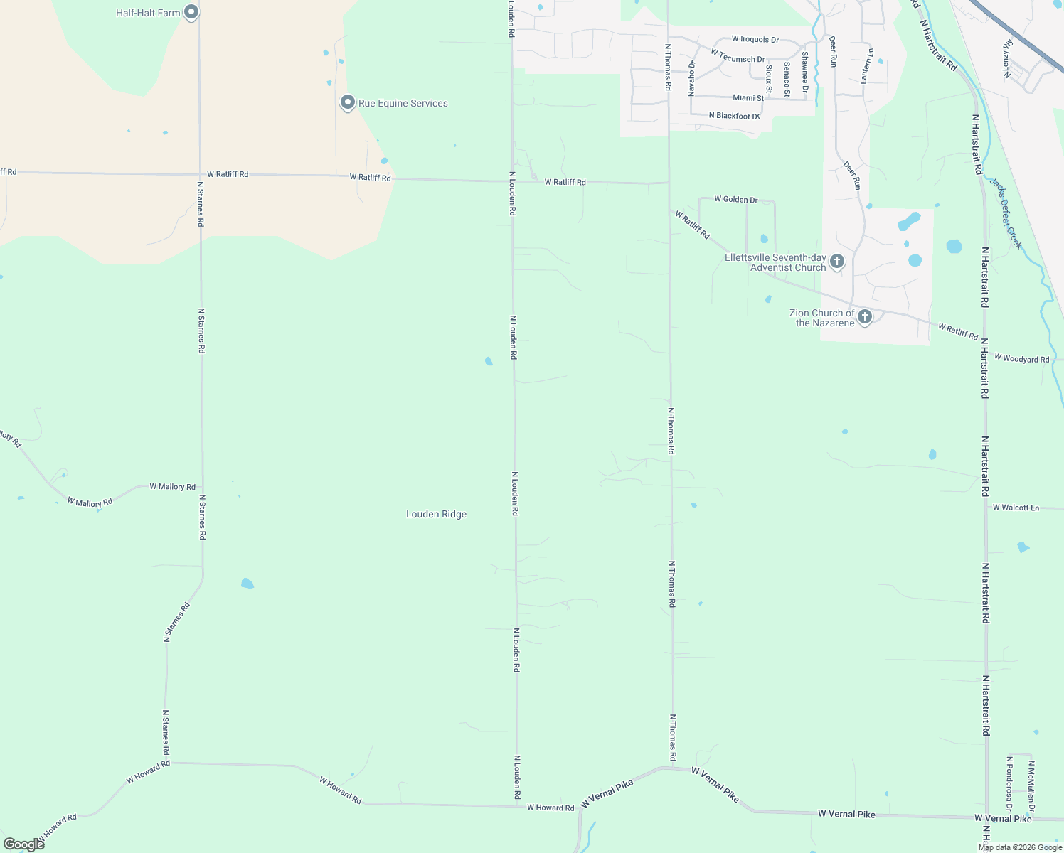 map of restaurants, bars, coffee shops, grocery stores, and more near 4000 North Louden Road in Bloomington