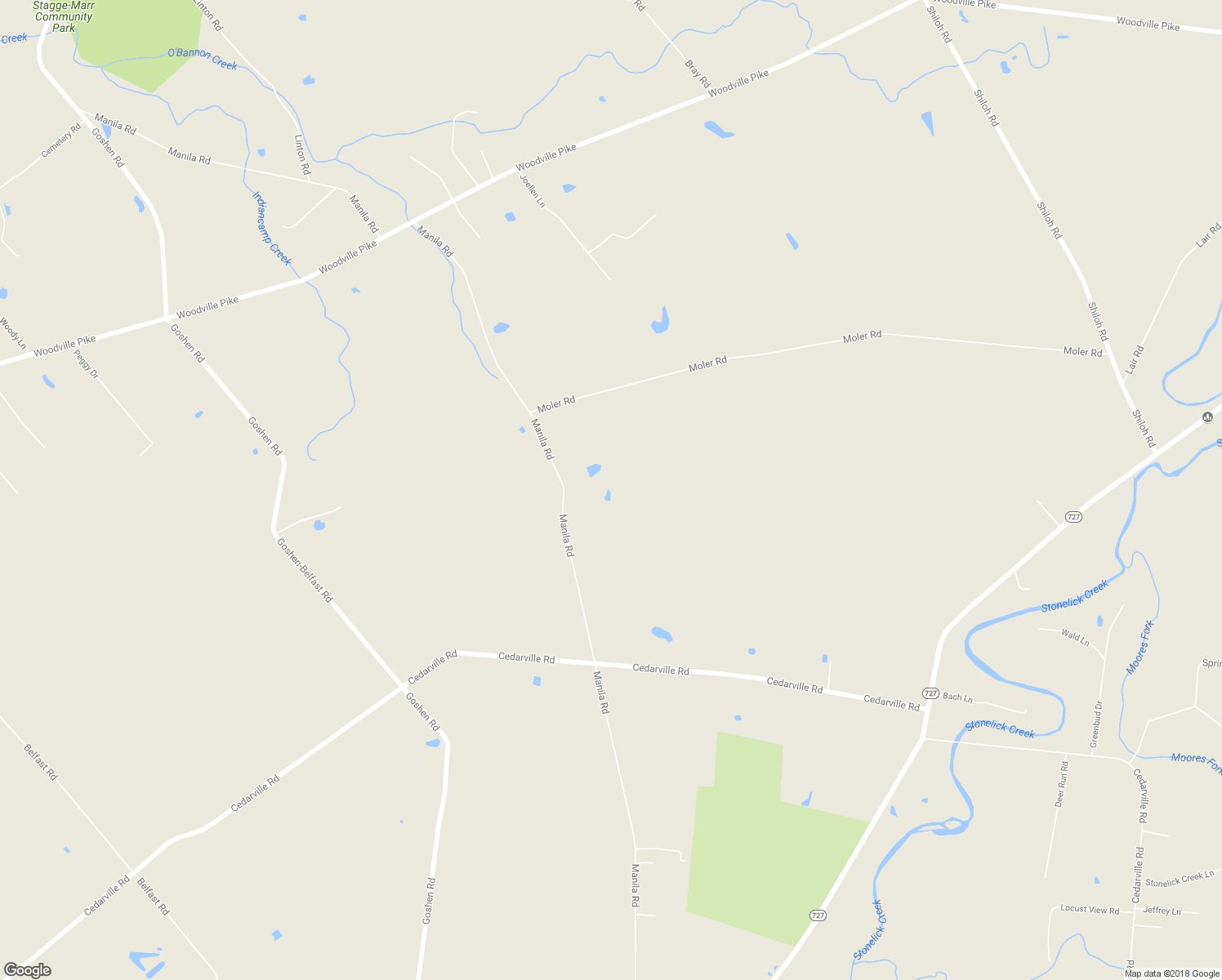 map of restaurants, bars, coffee shops, grocery stores, and more near 6368 Manila Road in Goshen