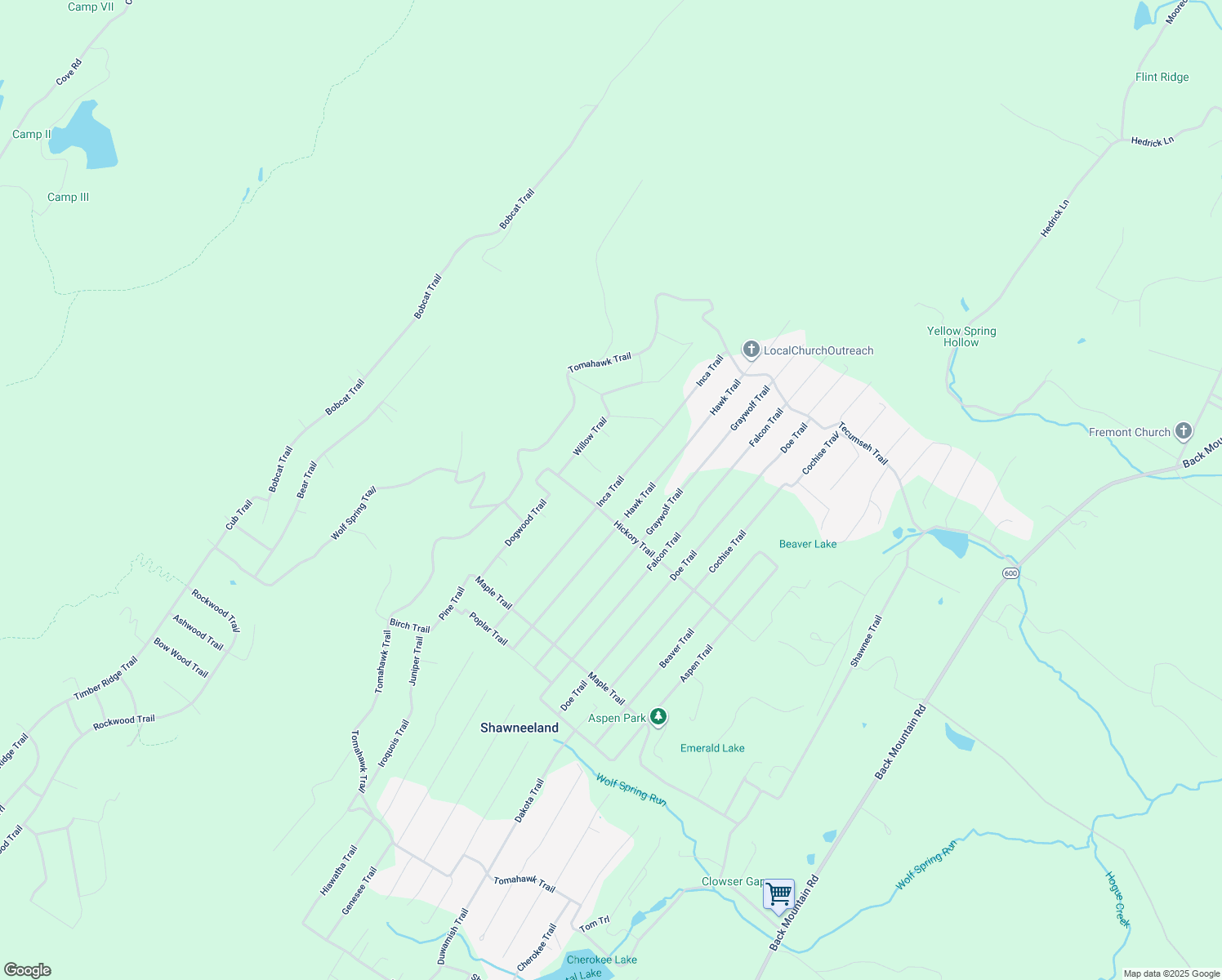 map of restaurants, bars, coffee shops, grocery stores, and more near Inca Trail in Shawneeland