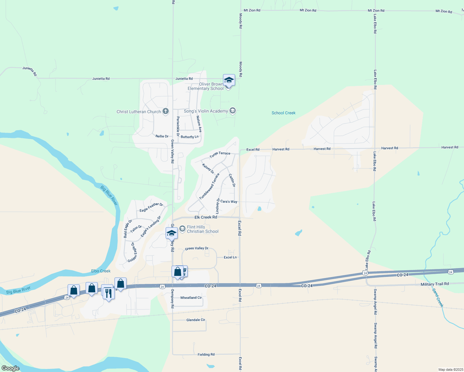 map of restaurants, bars, coffee shops, grocery stores, and more near 4200 Caitlin Dr in Manhattan